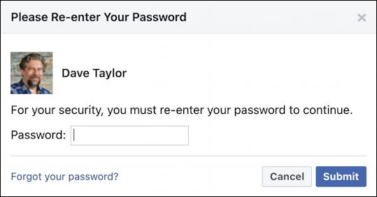 facebook fb export personal contacts list - re-enter password security