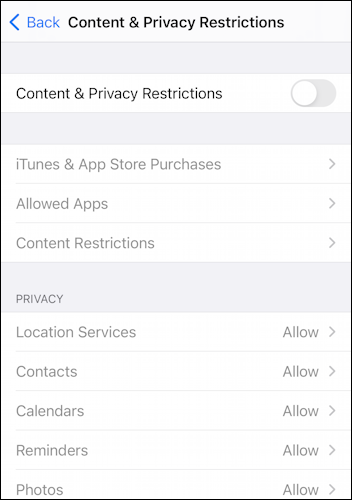ios14 iphone ipad - settings - content and privacy restrictions - off