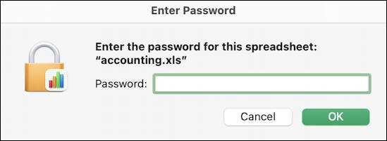 apple numbers - prompt for open password xls