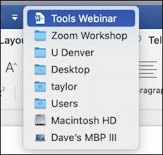 microsoft word 365 - quick access toolbar - mac file system