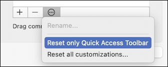 microsoft word 365 - quick access toolbar - preferences bottom reset