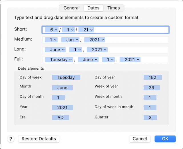 macos 11 - date and time formats