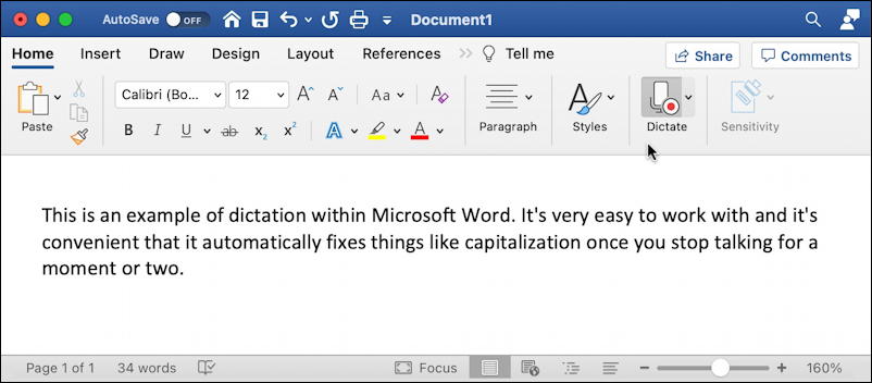 microsoft word for mac - dictating in msword