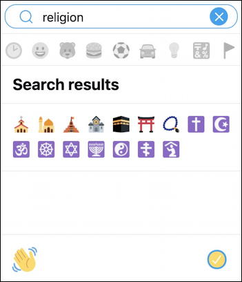 twitter.com web interface - emoji keyboard - search for 'religion'