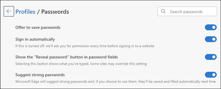 microsoft edge windows 10 win10 - profile settings - passwords