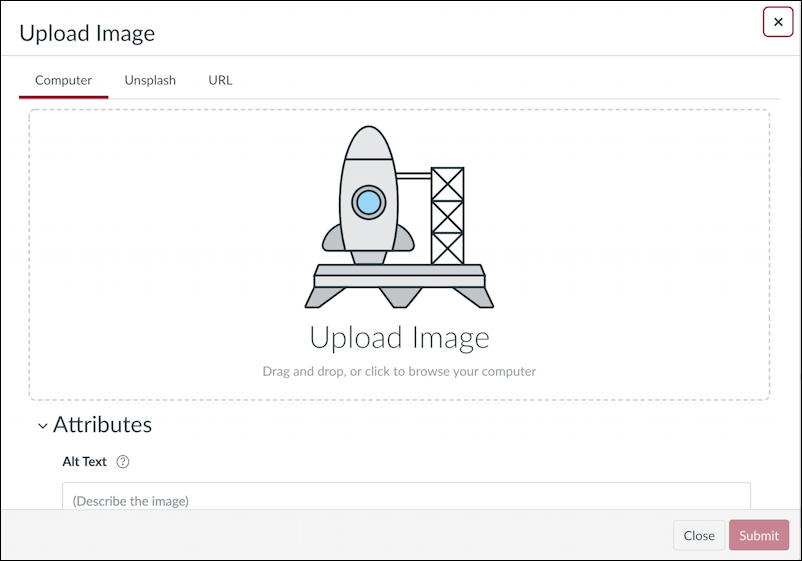 canvas lms rce editor - add upload insert photo graphic picture image