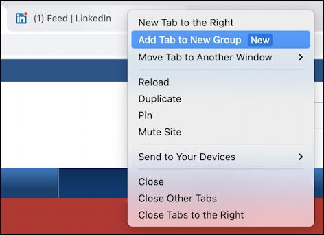 google chrome - tab groups - context menu