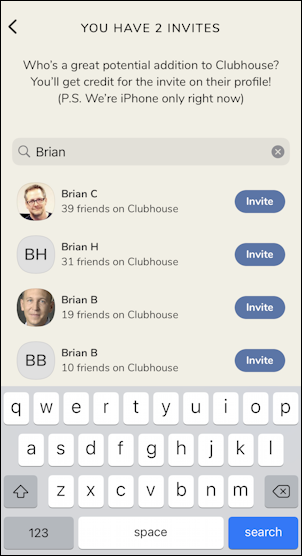 invite someone to clubhouse how to - search brian
