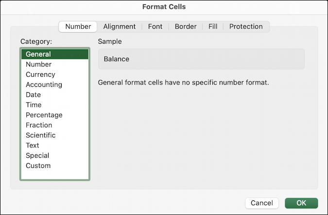 microsoft excel basics - checkbook ledger - format cells - data type