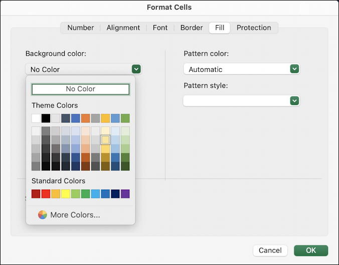 microsoft excel basics - checkbook ledger - fill color option cell formatting