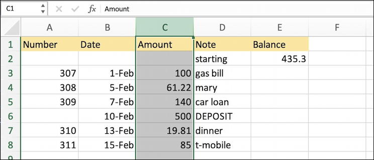 microsoft excel basics - checkbook ledger - fill color demo