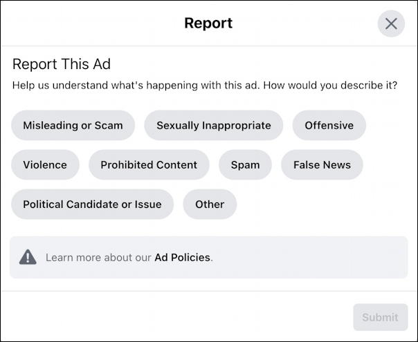 facebook ad advert report illegal scam ad