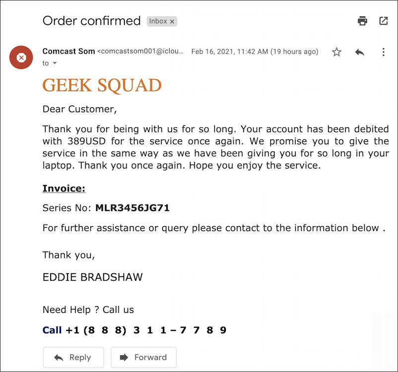 order confirmed email scam spam
