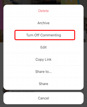 instagram post - disable comments - turn off commenting