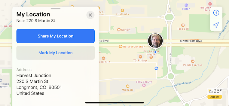 iphone apples maps - current location information