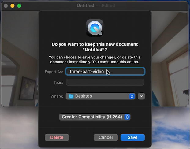 mac quicktime player video mov - save as
