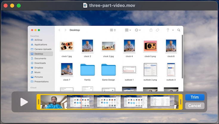 mac quicktime player video mov - trim the merged video