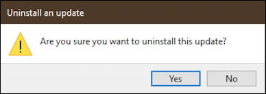 win10 update history - uninstall update - sure you want to uninstall