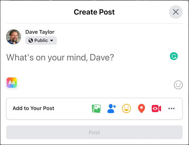 facebook post window - basic display