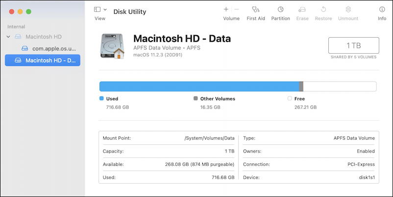 mac disk utility disk space macos x macos 11