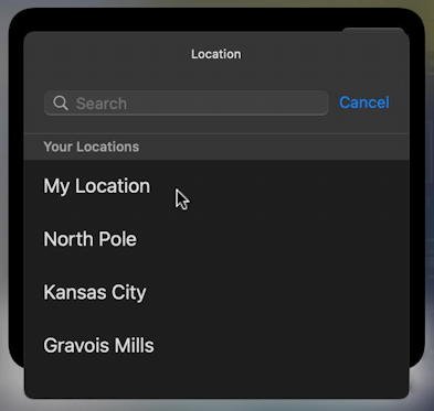 mac macos 11 - control center - weather widget - list of locations