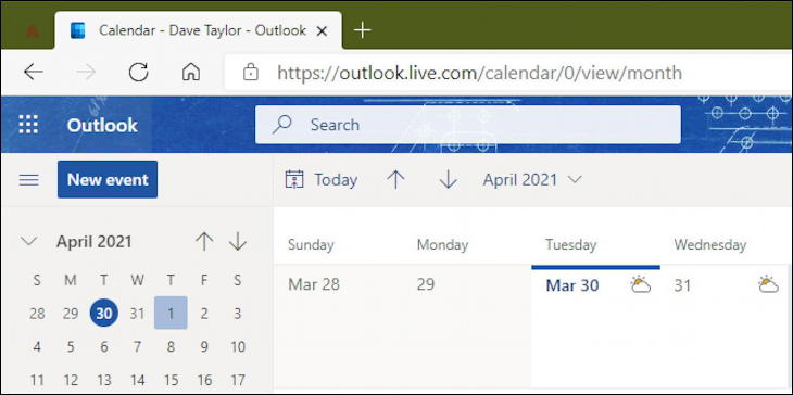 outlook.com - new event