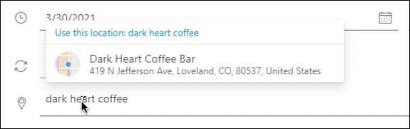 outlook.com calendar - event entry - location