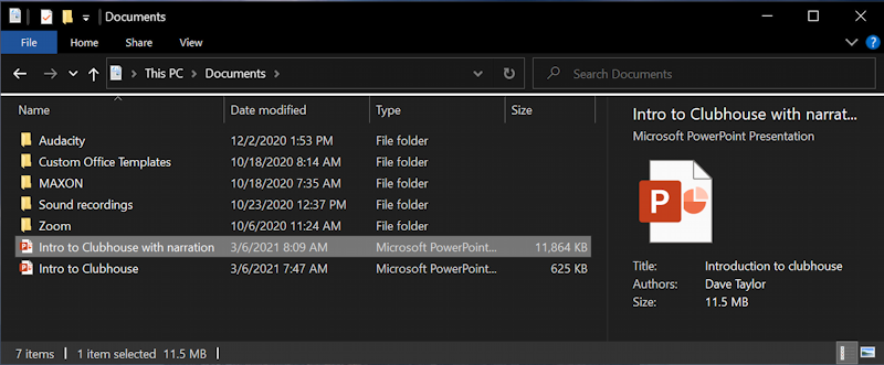 microsoft powerpoint presentation - record slide show - file sizes