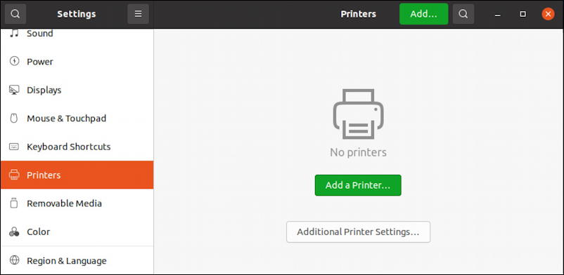 ubuntu linux - settings - printers - 