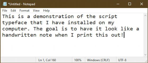 font demo - notepad - windows 10 - 