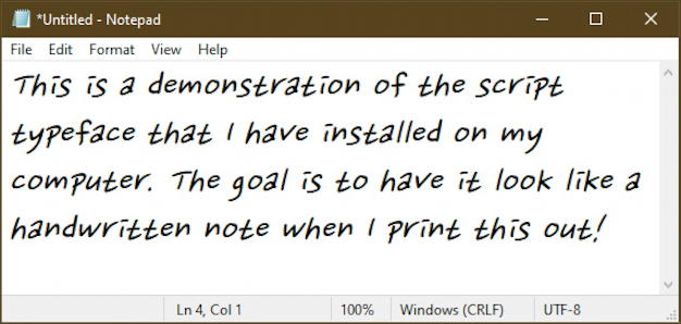 win10 notepad new truetype font typeface installed demo