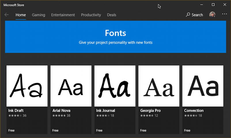 fonts in the microsoft store