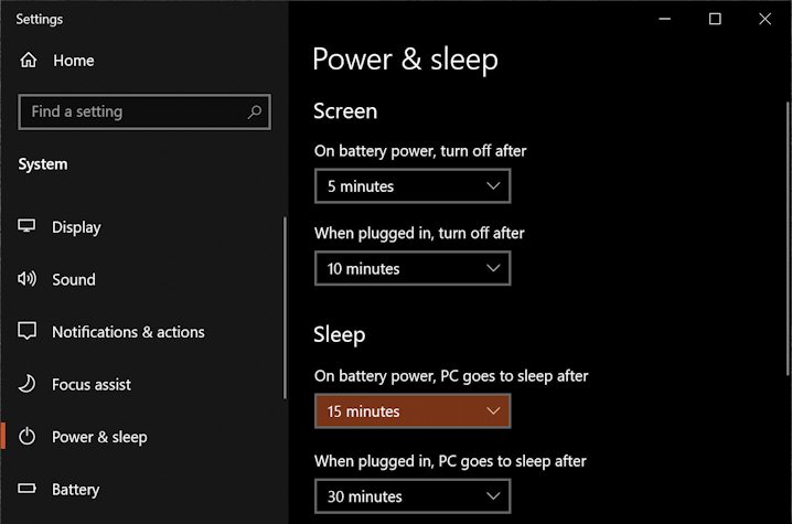 windows 10 pc - settings - power and sleep