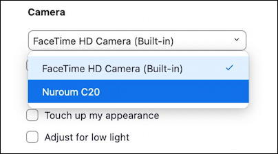 zoom choose video input settings preferences - choose video input source