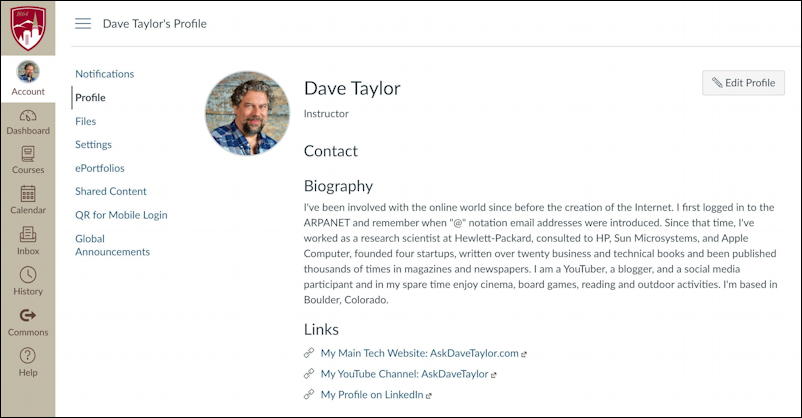 canvas lms - edit user profile