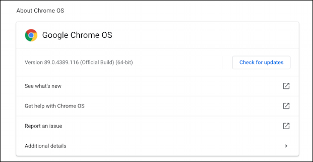 chromebook chromeos - about version number os