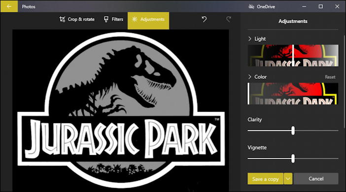 jurassic park logo in microsoft photos - color removed desaturated