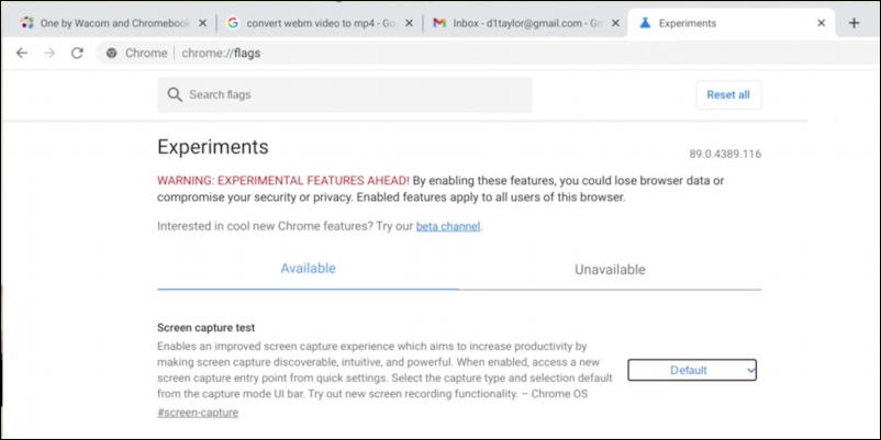 chromebook chromeos - enable screen capture screenshot - chrome://settings