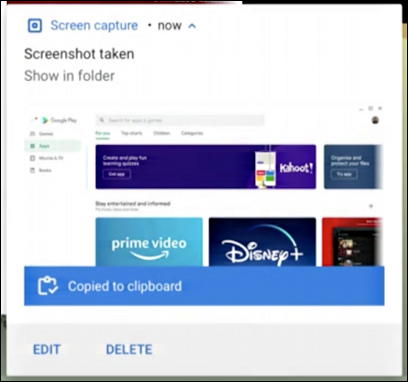 chromebook chromeos - enable screen capture screenshot - captured image notification