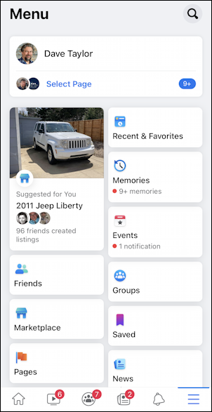 facebook save post - mobile - more features menu