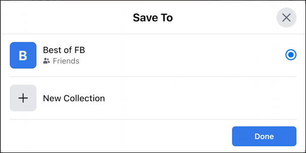 facebook save post - desktop - save to collections new only