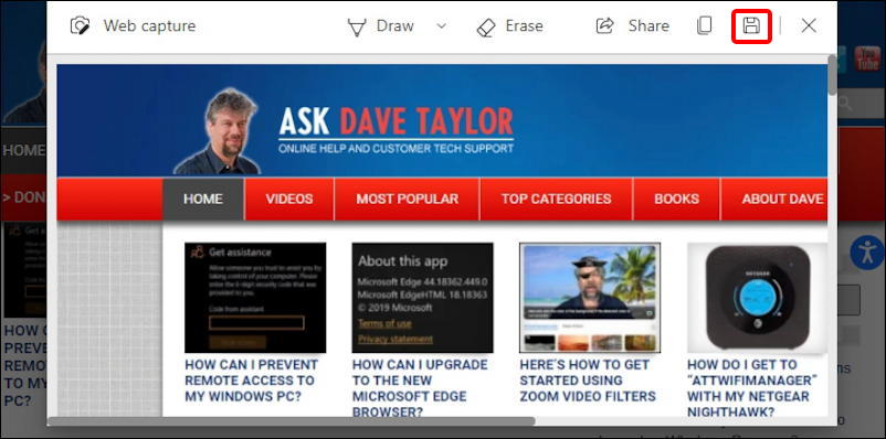 microsoft edge - full webpage page screen capture tool -annotation editor