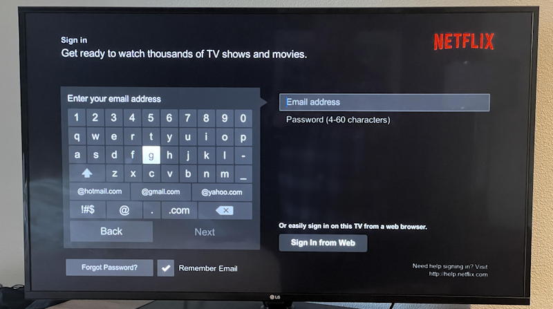 netflix sign in screen - tv remote