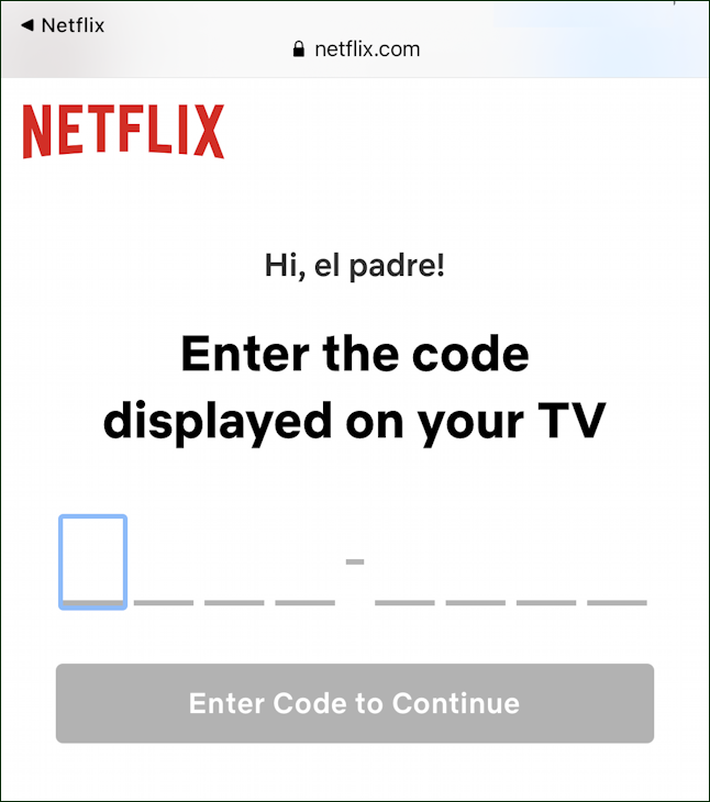 netflix sign on hotel tv - mobile - enter code pin