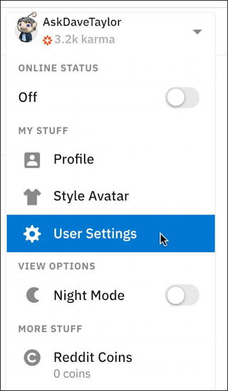 reddit - user settings - 