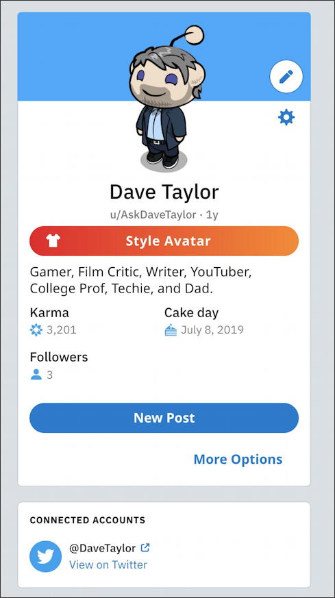 reddit profile info with twitter link