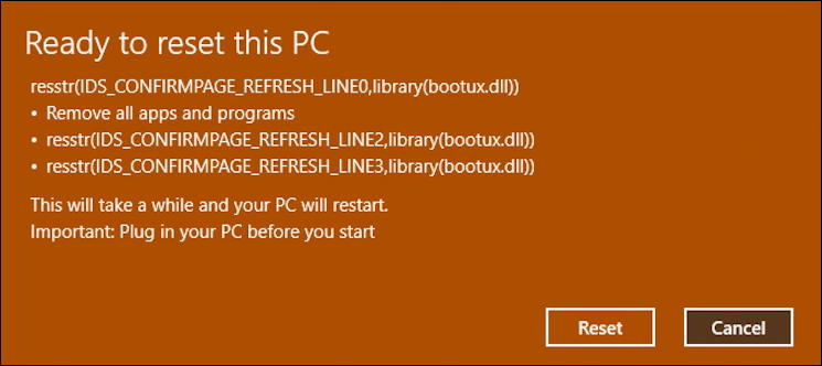 win10 systemreset fresh start - ready to reset pc