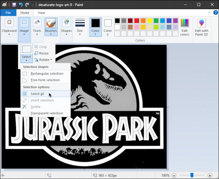 jurassic park black white logo - invert colors - paint