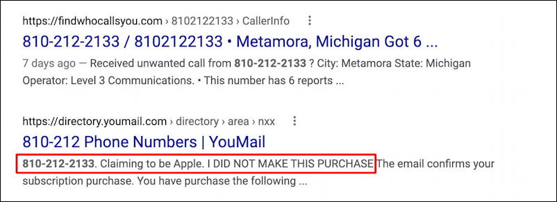 microsoft windows defender subscription invoice scam spam - phone number scam identification google search results