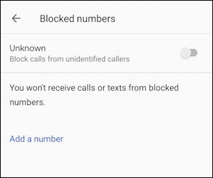 android spam call screening settings - blocked numbers